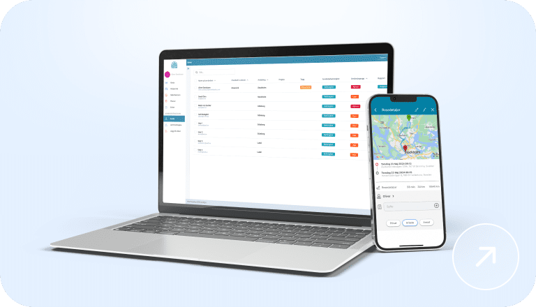 Visar en dator och mobil med NorthTrackers körjournalssystem
